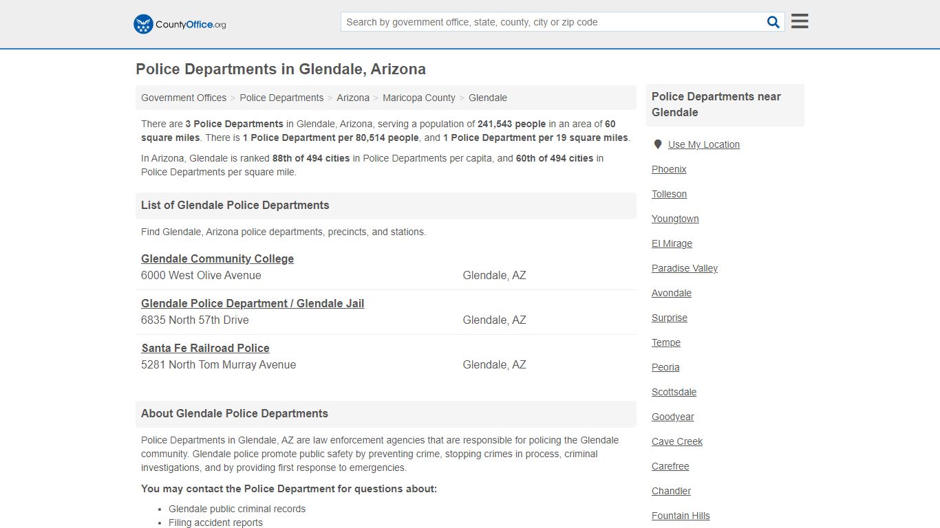 Police Departments - Glendale, AZ (Arrest Records & Police Logs)